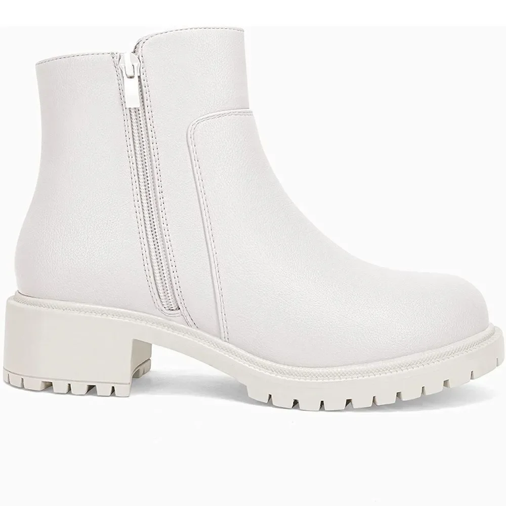 Lug Sole Ankle Booties Chunky Block Heel Round Toe Fall Winter Boots Shoes